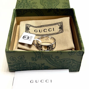 Gucci Interlocking G Textured Band Ring - Sterling Silver - Size 10 - NIB